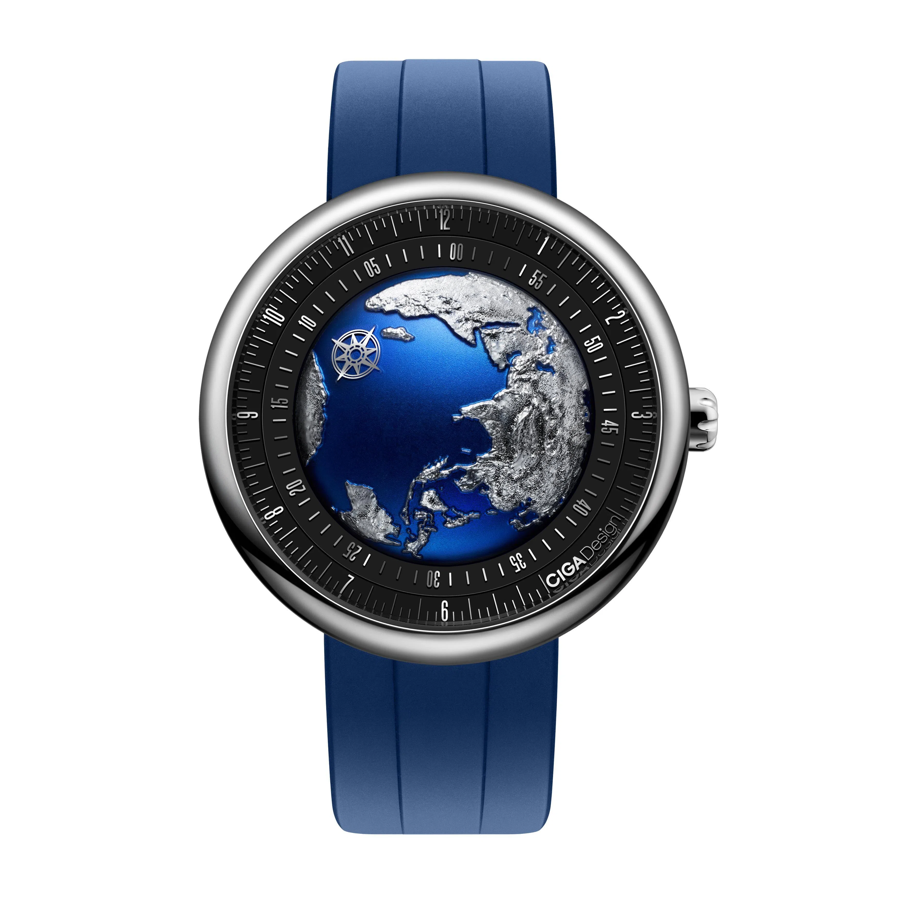 玺佳Blue Planet“蓝色星球”腕表没有传统的时针与分针，取而代之的，是一颗立体地球。（玺佳提供）