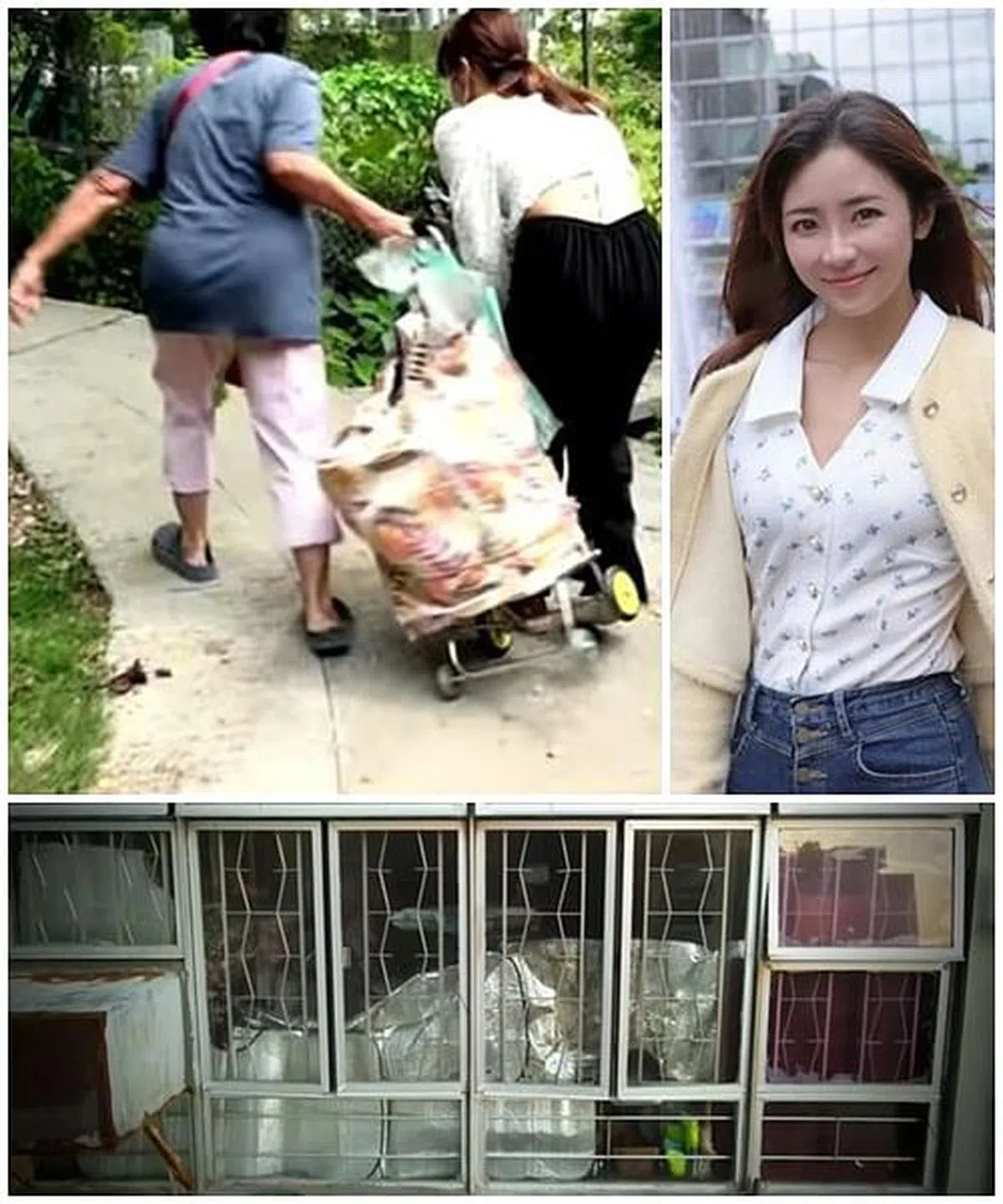 “恐怖老鼠屋”（下图）屋主（左上图左）不满节目组拍摄，用手推车攻击利颖怡（左上图右 / 右图）。（互联网）