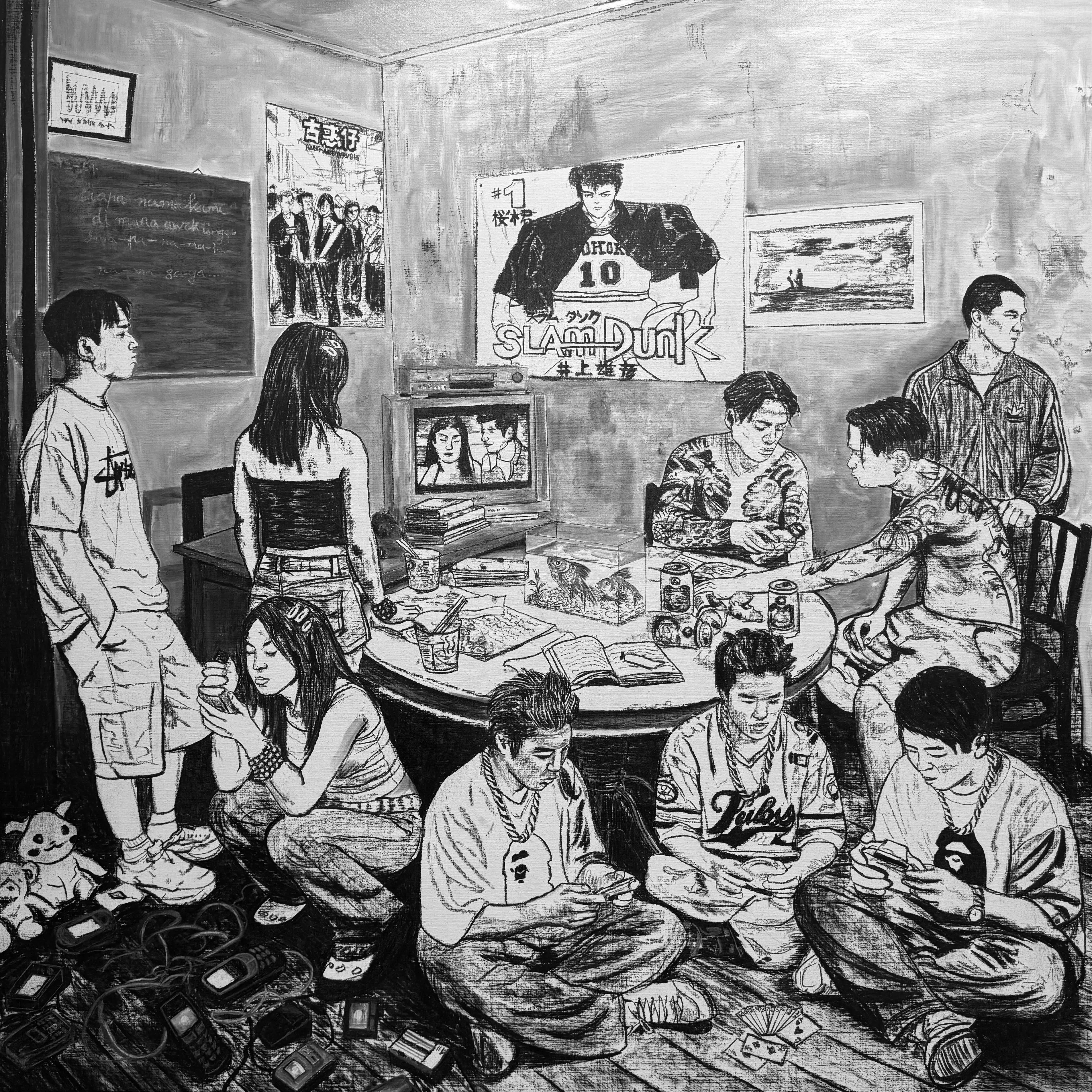黄健文帆布炭笔画《每时每刻》（24 Seven）。（主办方提供）