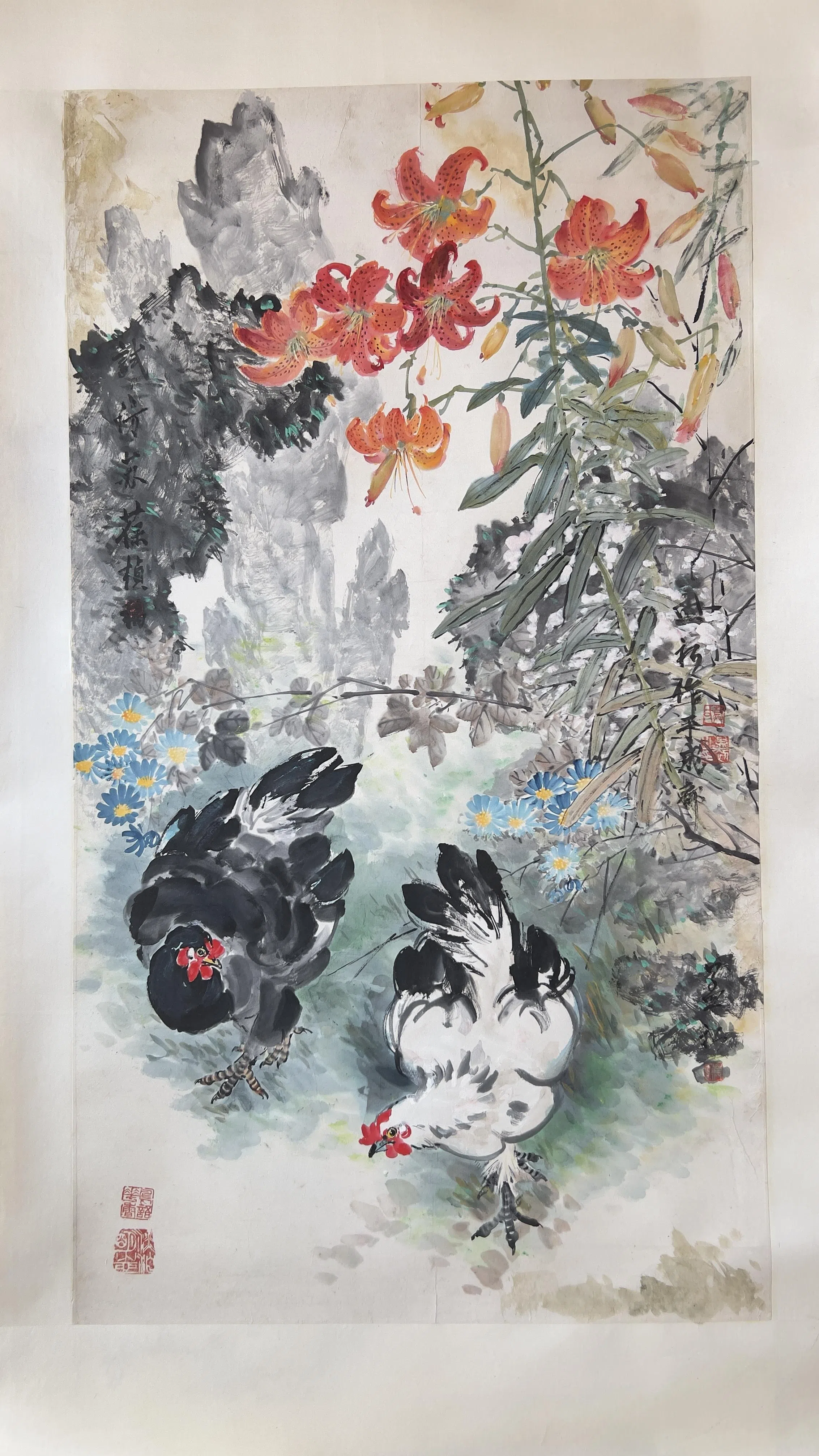 中国水墨画家莫孟初的花鸟画《觅食》。（莫尼提供）