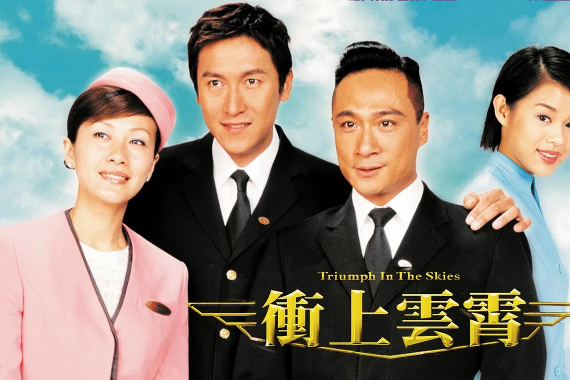 陈慧珊（左起）、马德钟、吴镇宇和胡杏儿主演的《冲上云霄》播出时火红，后来开拍续集。（互联网）