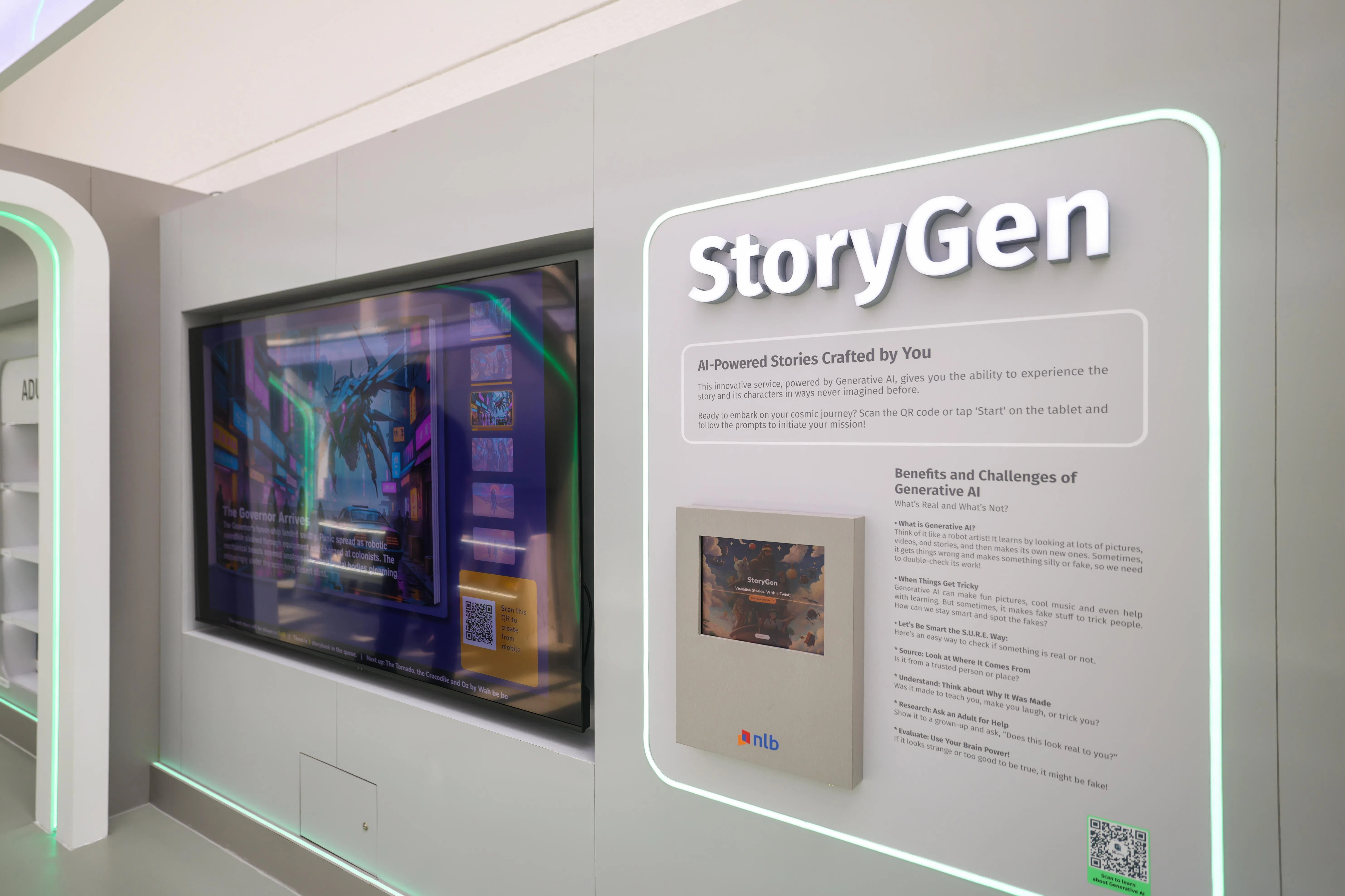 科幻快闪图书馆里的“故事生成器”（StoryGen）允许访客上前互动并生成独属于自己的科幻短篇故事（白艳琳摄）