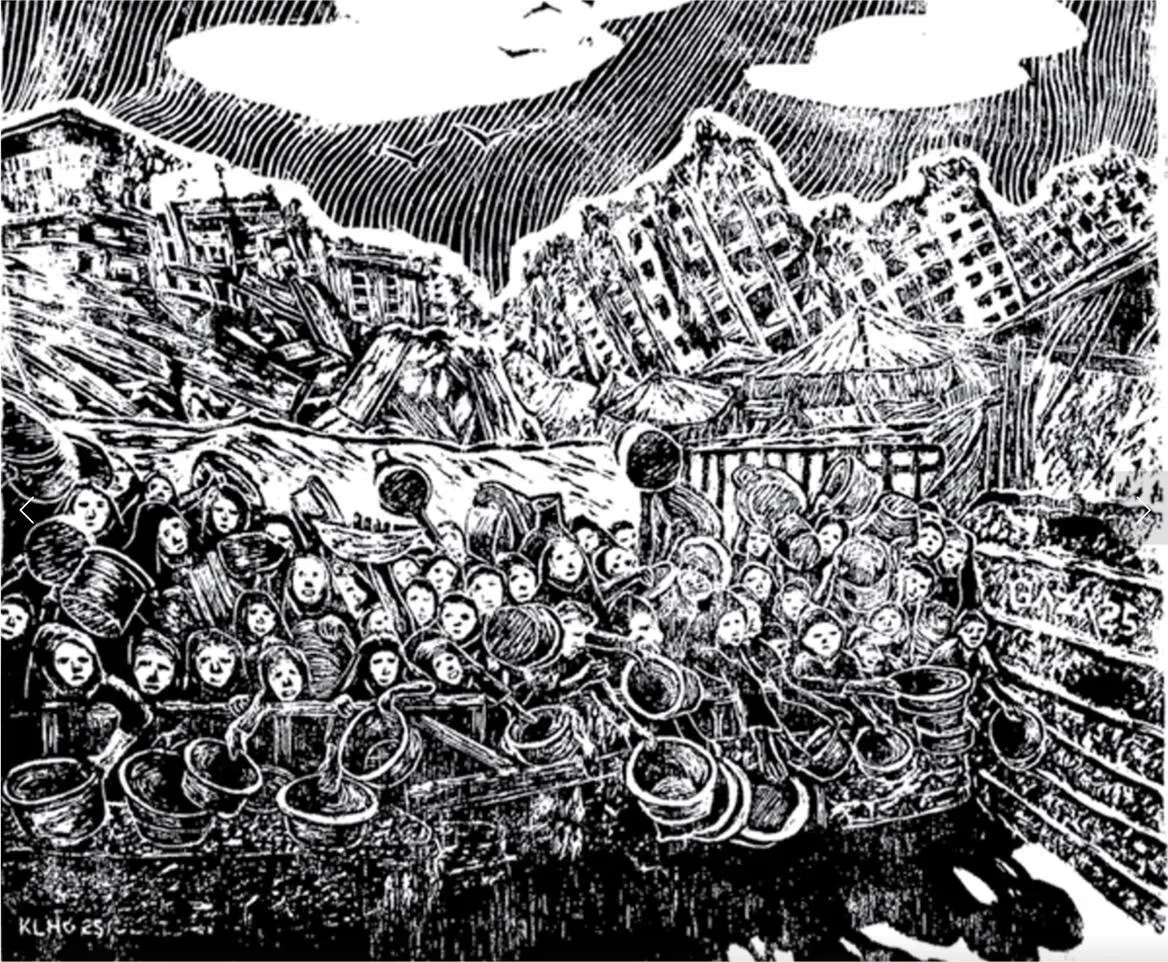 何家良木刻版画《我们要活下去》。（画廊提供）