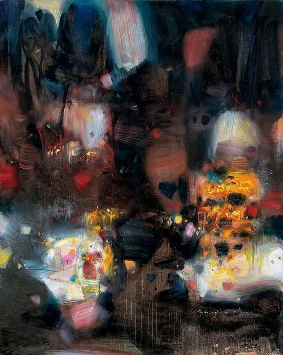 朱德群《辉煌》油彩画布，162×130cm，2004年作，估价900万至1200万港币（约153万8000新元至205万1000新元）。（图/中国嘉德（香港）提供）