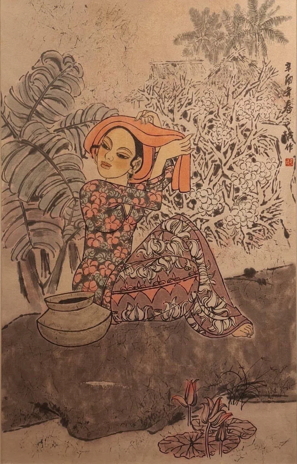 潘正培水墨设色纸本《峇厘岛女人》。（主办方提供）