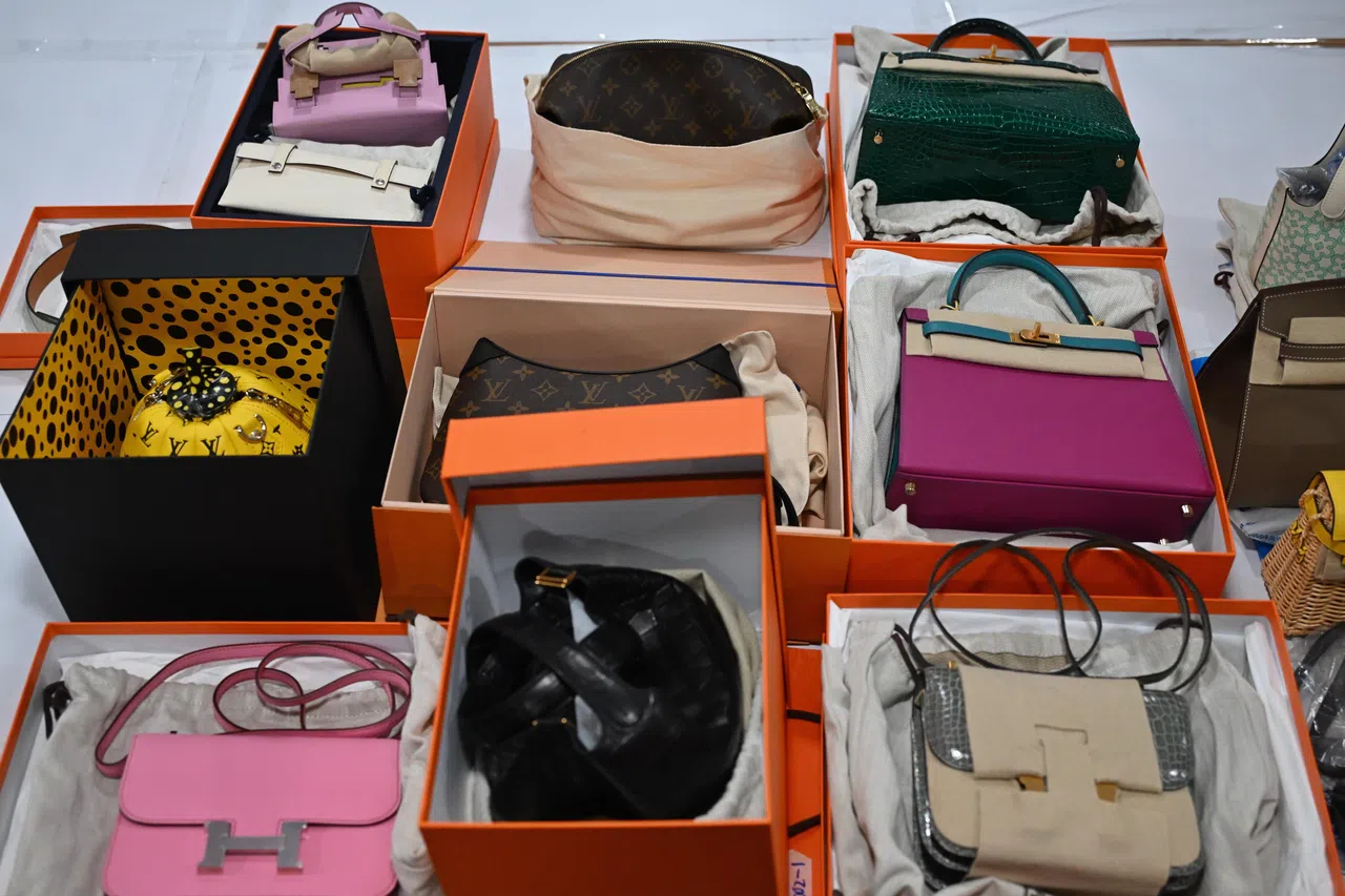 移交的名牌包约50个，其中以爱马仕柏金包（Birkin）和凯莉包（Kelly）居多，市价从万元起跳，特殊皮革与款式可超过10万元。（海峡时报）