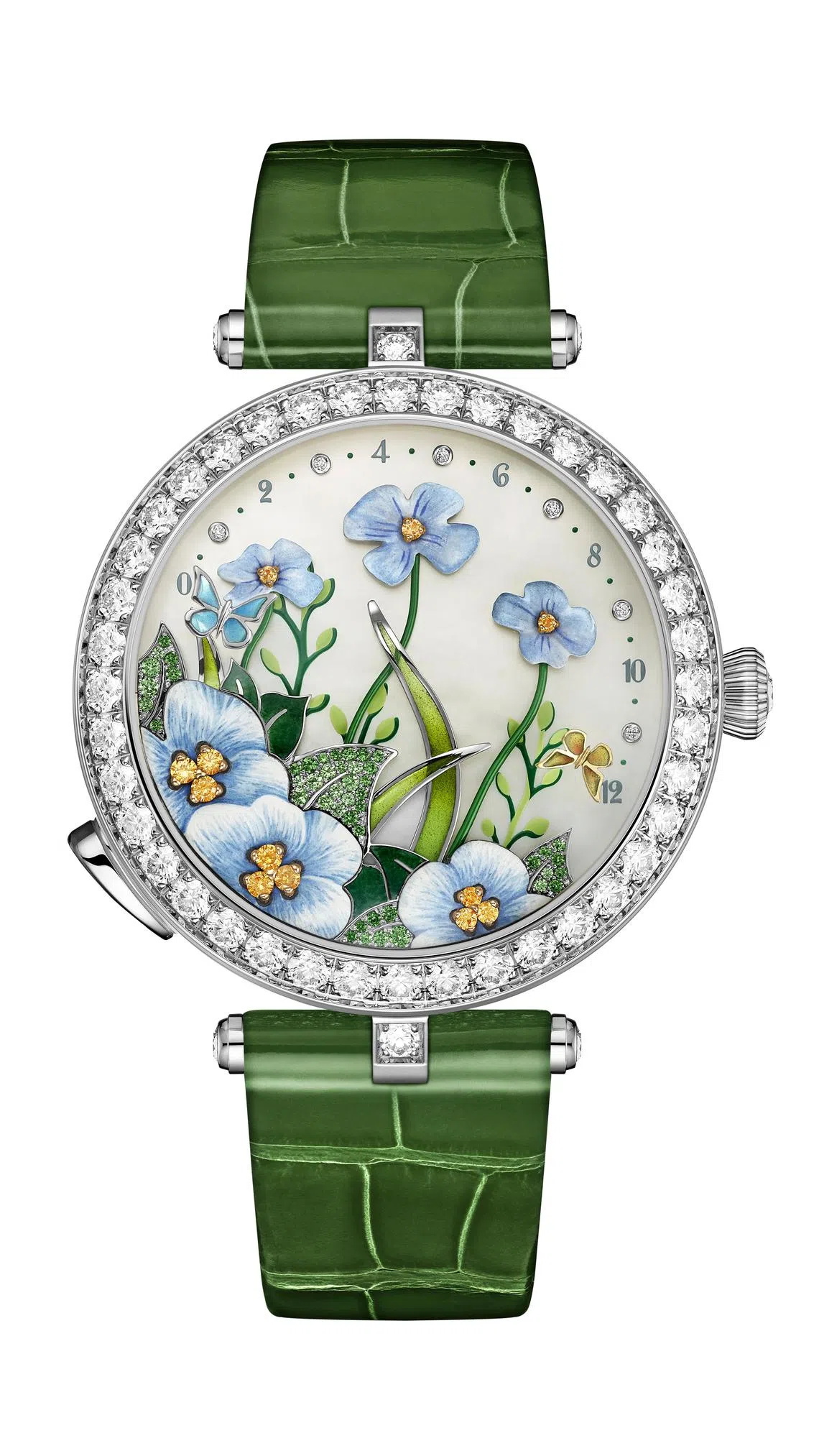 最佳复杂功能女士腕表Lady Arpels Brise d’Été，以夏日清晨花园为灵感，表盘仿若一幅充满生命力的田园画卷。（梵克雅宝提供）