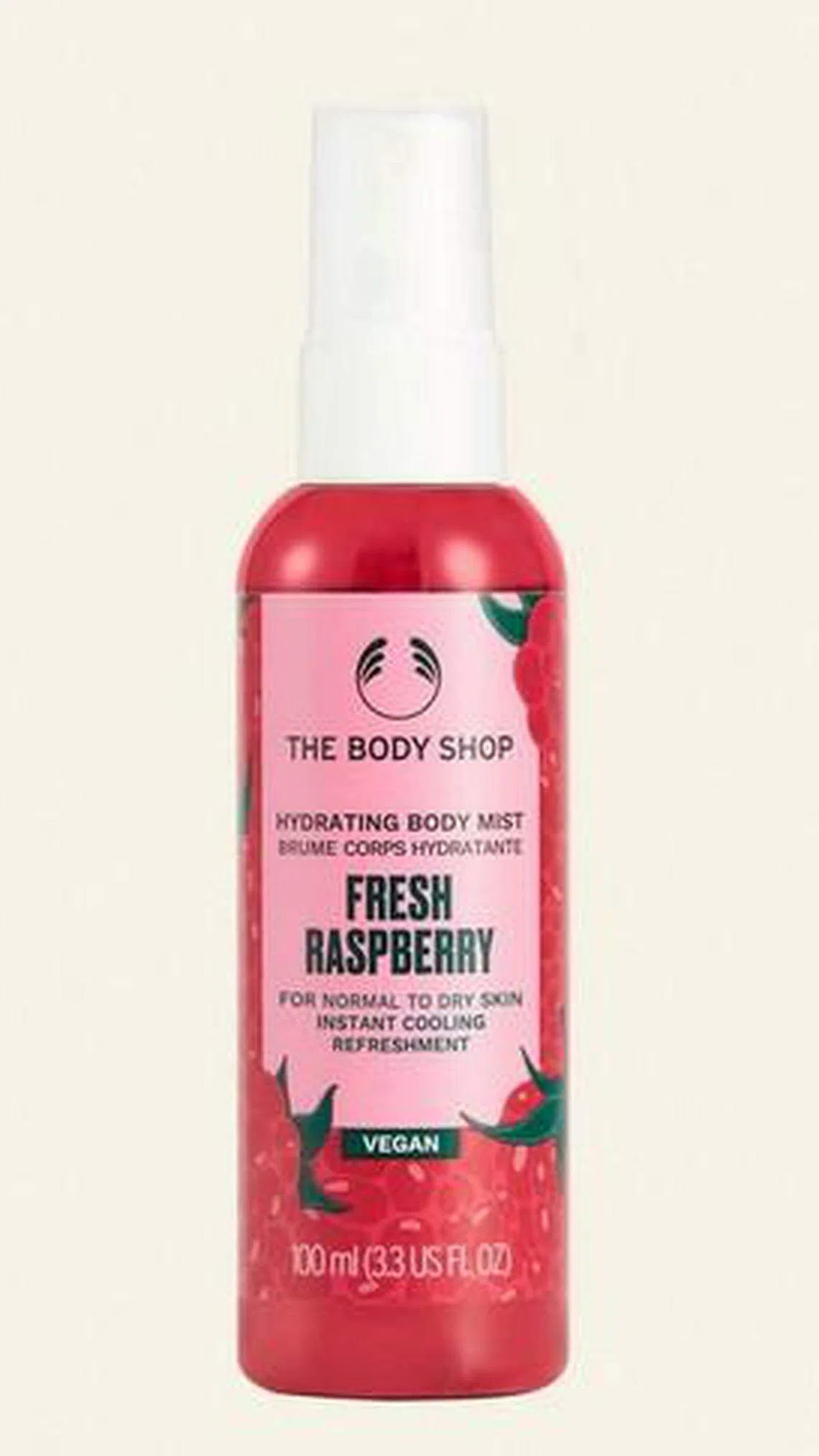 The Body Shop覆盆子补水身体喷雾为肌肤清凉提神。（取自品牌官网）