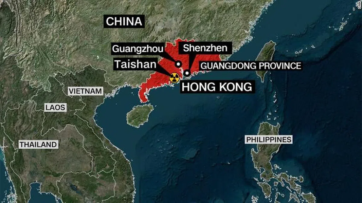 位在中国广东省沿海地区的台山核电站，距离香港约80英里（约合129公里）。（美国有线电视新闻网）