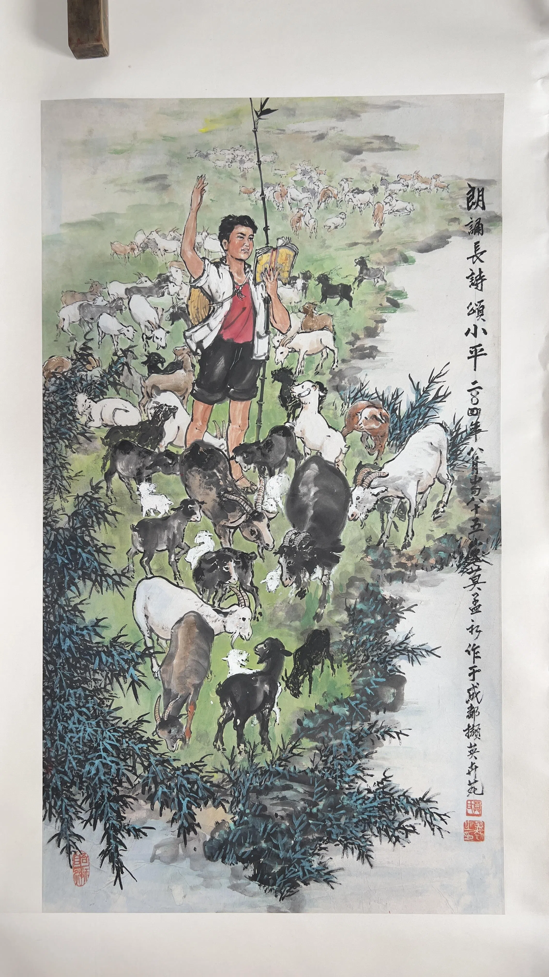 莫孟初的水墨人物画《牧羊》。（莫尼提供）