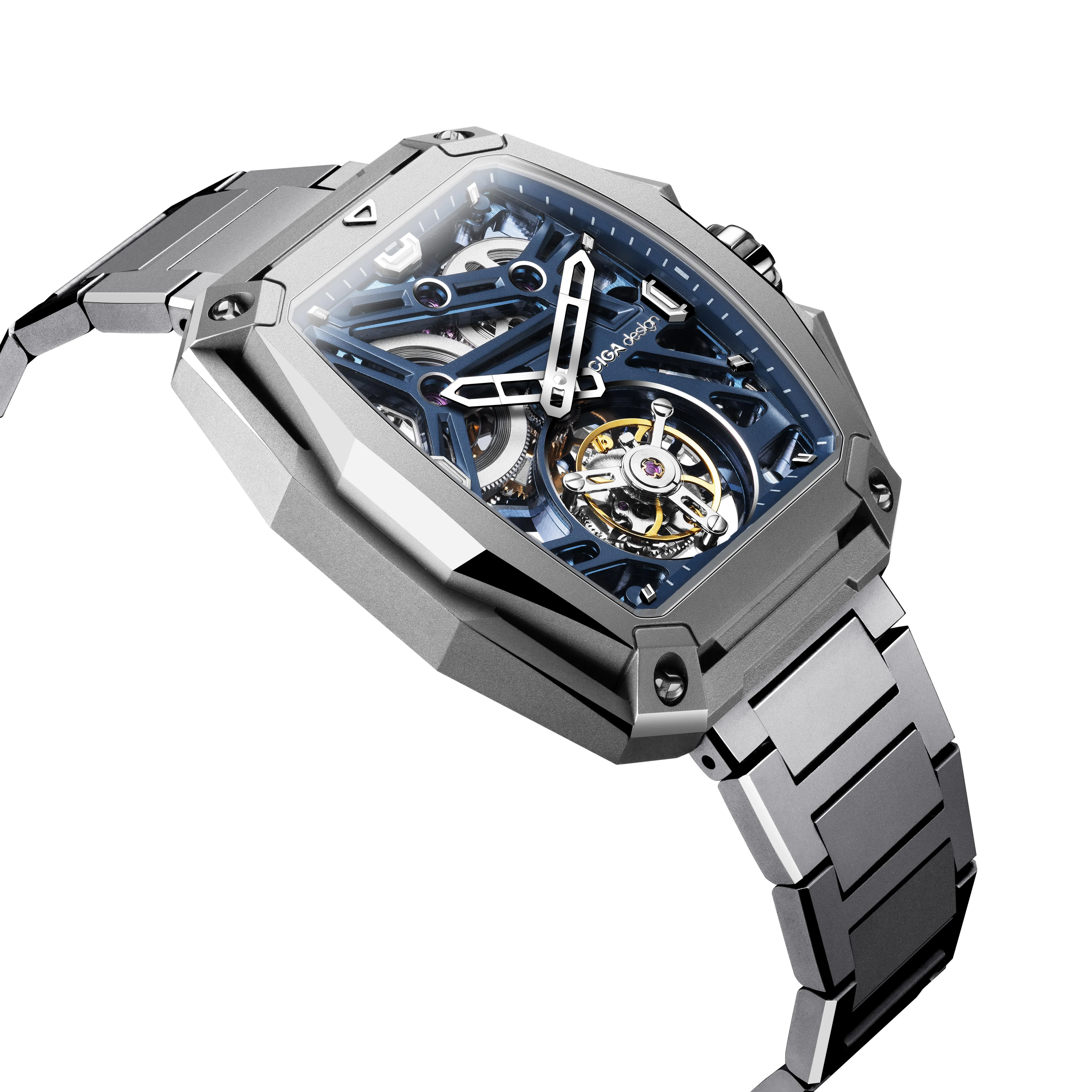 Hunter Tourbillon陀飞轮的大型中央陀飞轮悬浮于机芯结构之中，不断旋转运作，形成极强机械动态感。（玺佳提供）