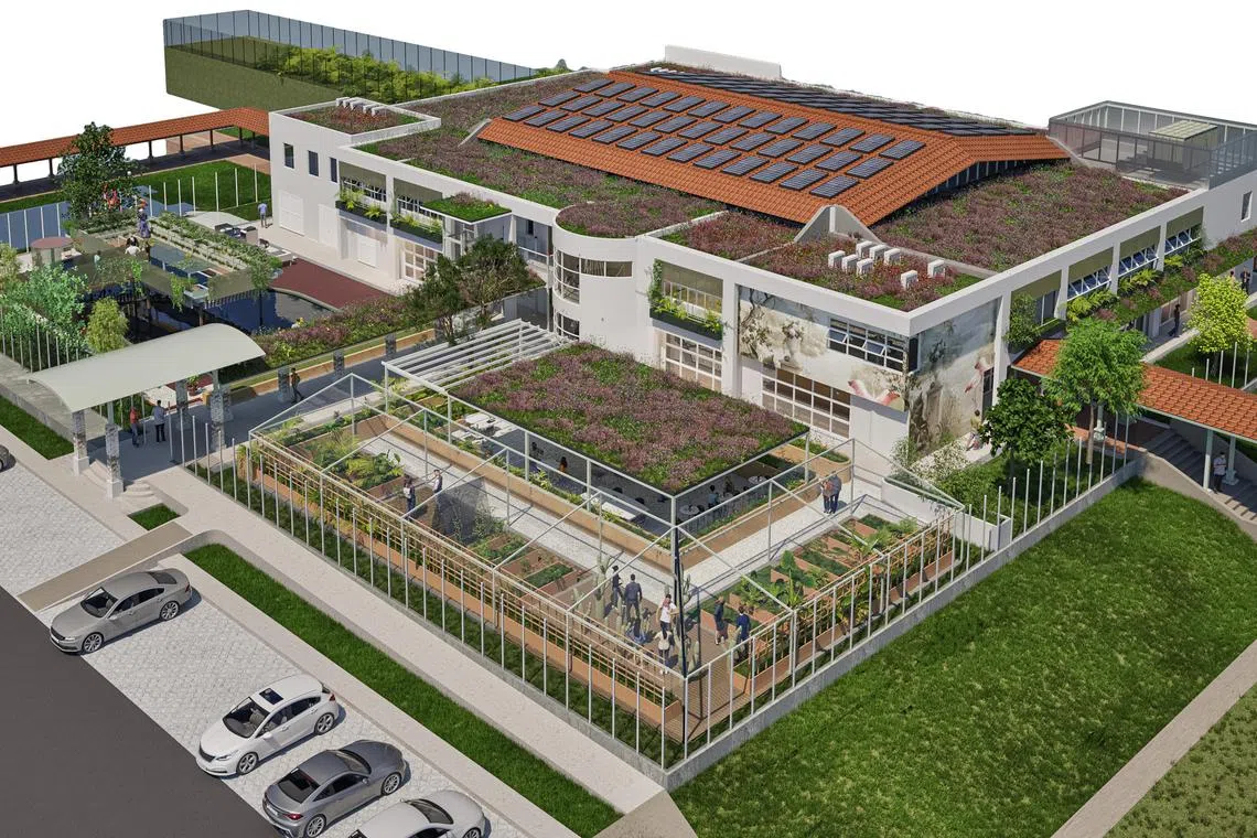 甘榜菜市民众俱乐部旧址改建成跨代社区中心后，将设有社区花园和多用途礼堂等社交空间，让居民聚在一起，增进社区凝聚力。（City Sprouts构想图）