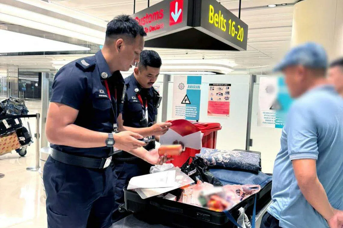 执法人员在一个星期的行动中，检查超过1万名旅客和1万8000多件行李。（新加坡警察部队提供）