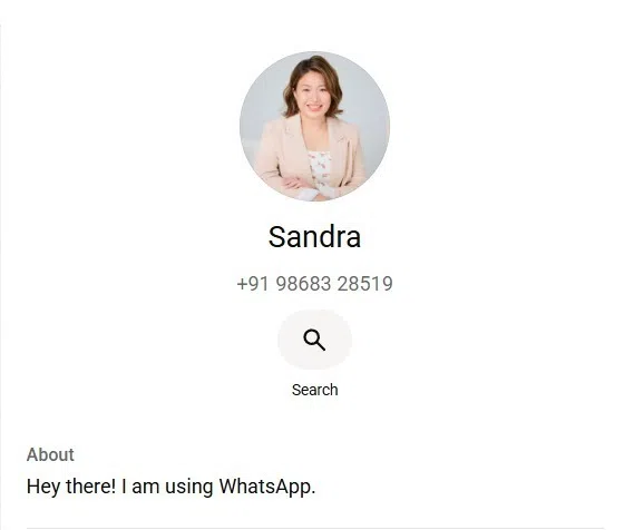 员工点开“老板”的WhatsApp联系人资料，才发现对方使用的电话号码带有印度国家代码（+91），并非林淑慧的号码。（受访者提供）