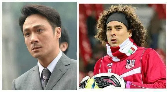 吴镇宇（左）与奥乔亚“撞脸”。奥乔亚此前表示他将在世界杯后从国家队退役，因此这次世界杯是他的最后一舞。（互联网）