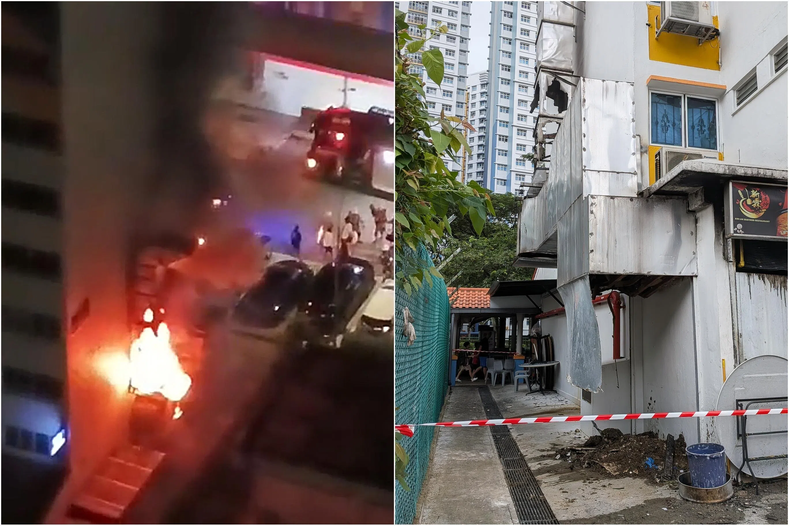 咖啡店的排烟管清晨着火后烧毁。出事咖啡店什么时候可以重开还不清楚。（读者提供／黄佳琪摄）
