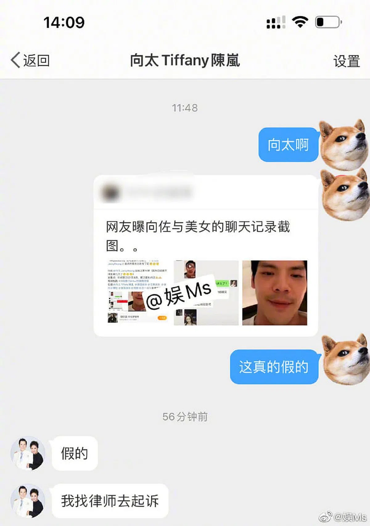 向太否认向佐出轨爆料。（图/微博）