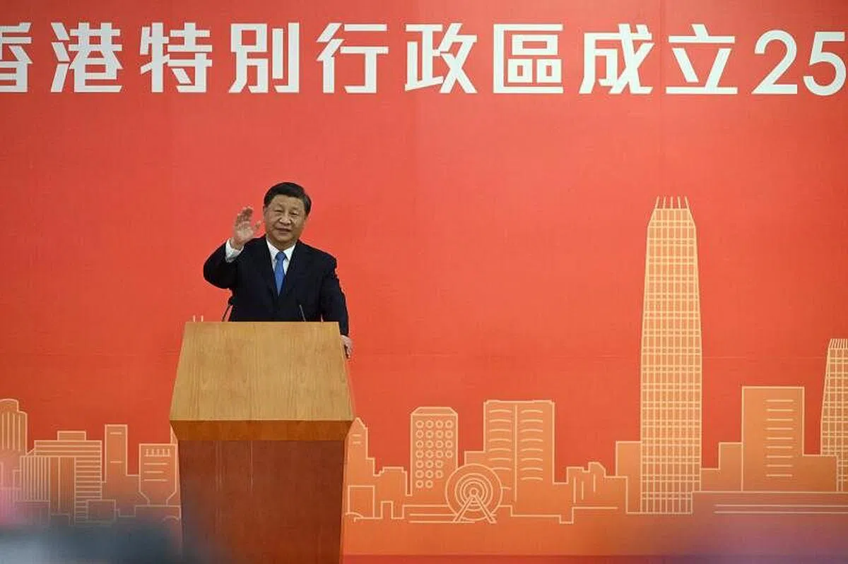 中国国家主席习近平周四抵达香港后发表简短讲话。（法新社）