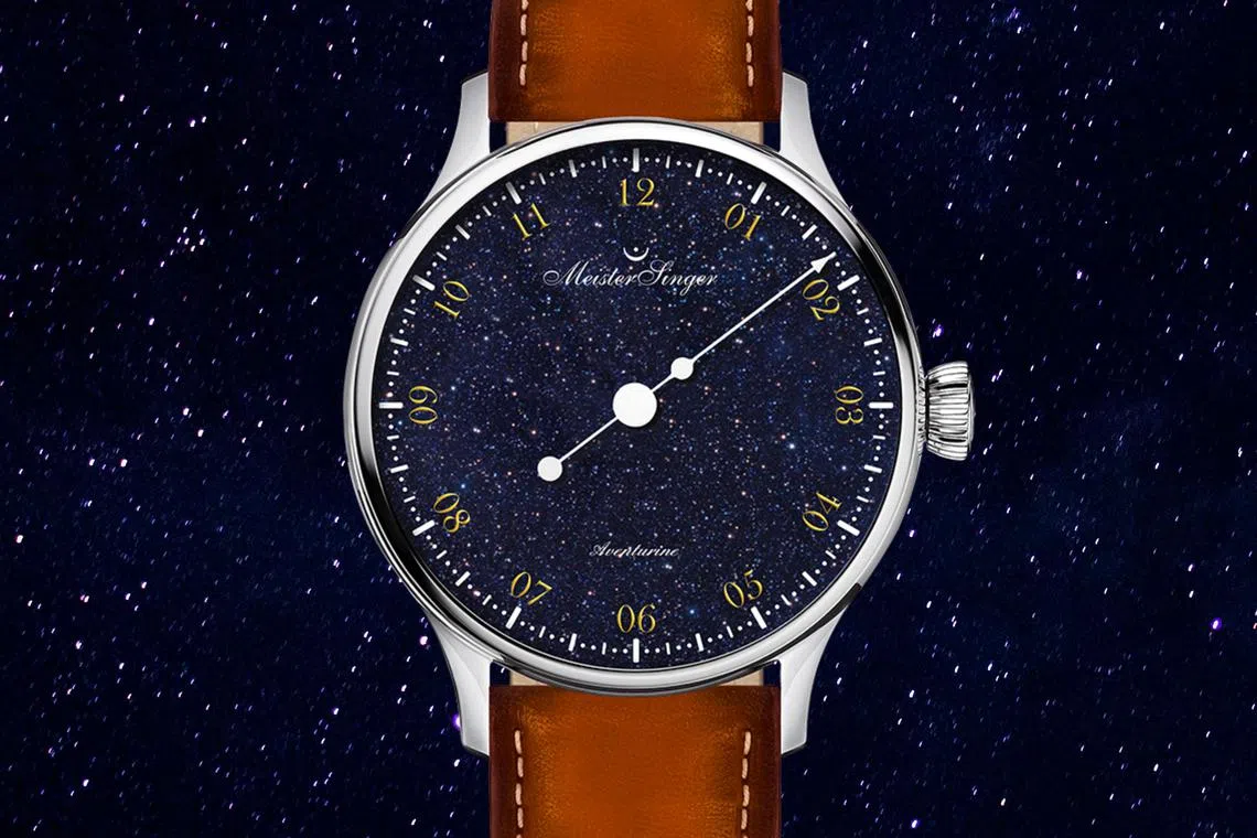 Pangaea Aventurine表盘字体参考历史计时盘，带有怀旧气息。（MeisterSinger提供）