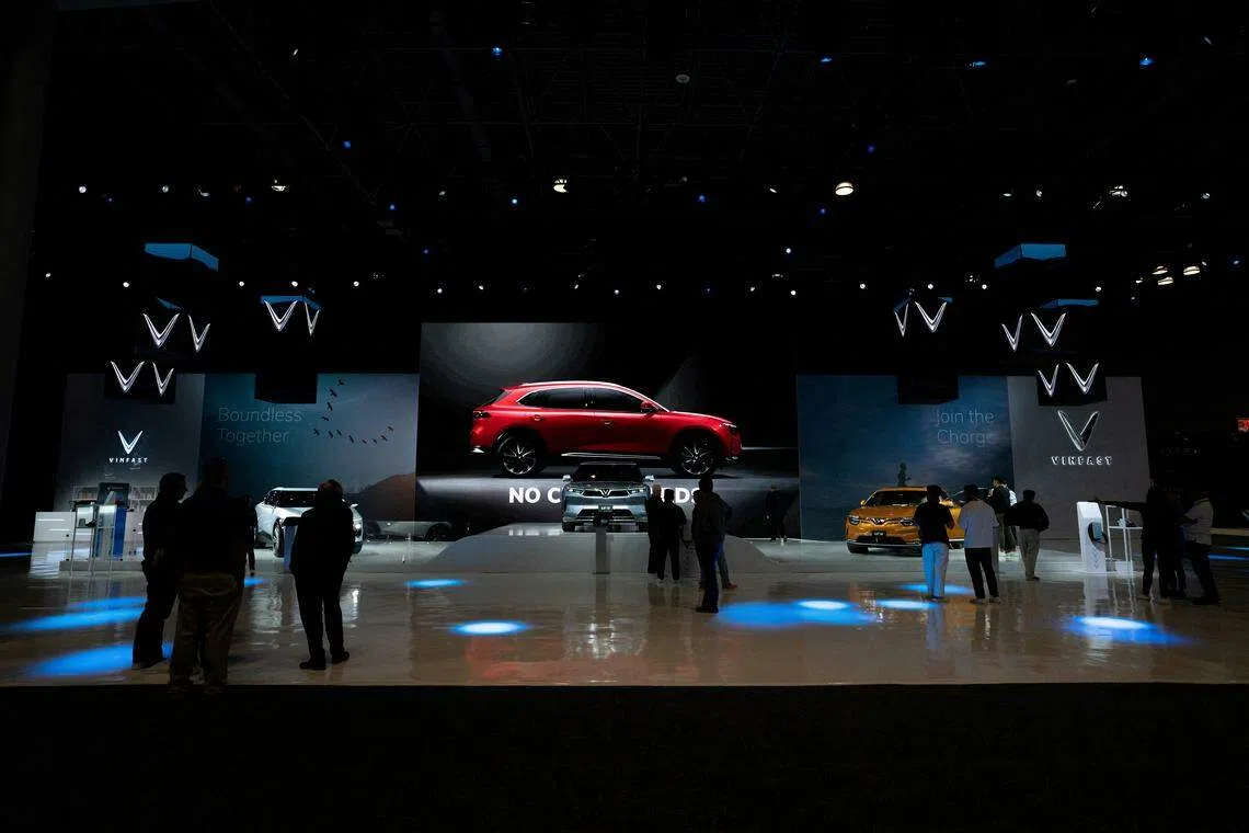 VinFast参加2022年纽约国际车展，设置独立展台。（路透社）