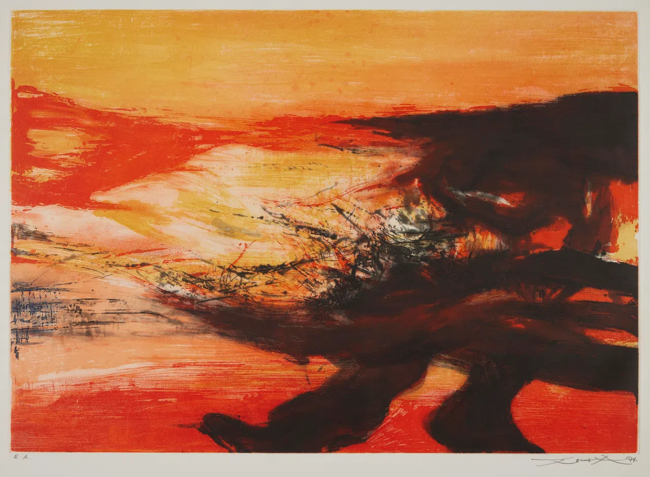 M+展览“赵无极：版艺匠心”展出版画《无题》（1974）。（M+提供）