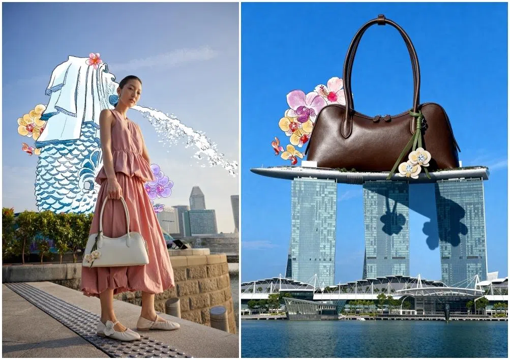 Pazzion新季推出的东西包，与中国插画家程鹏合作，绘制新加坡元素图案。（品牌官网）