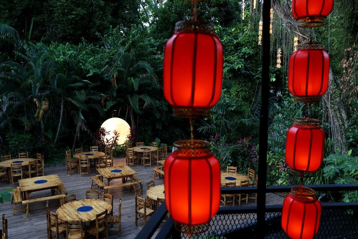 大牛鸡场有大型户外用餐区，入夜后披上独特的氛围。（龙国雄摄）