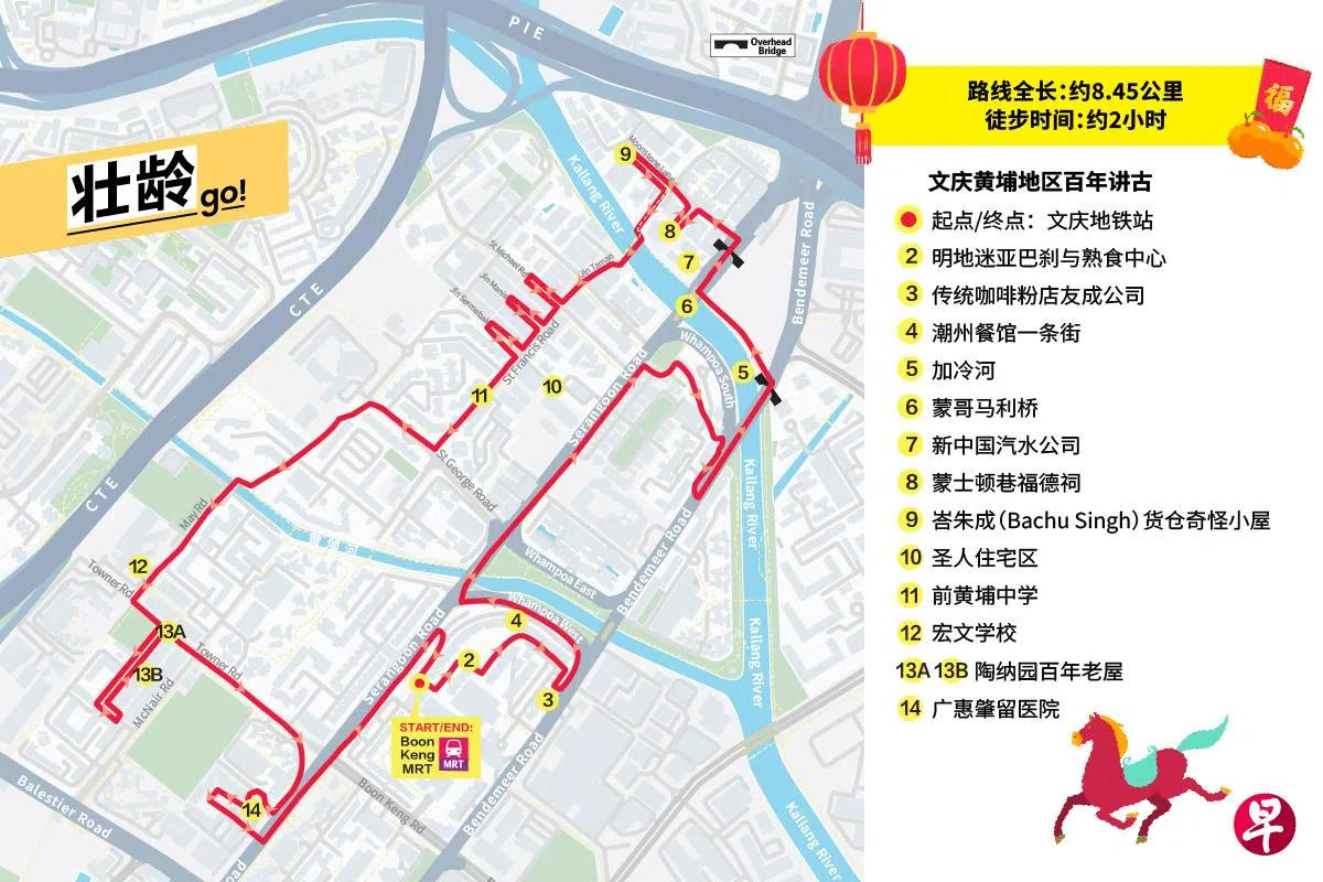 丙午马年，边徒步，边“画”马。（英文版徒步路线地图）（胡绮玲制图）