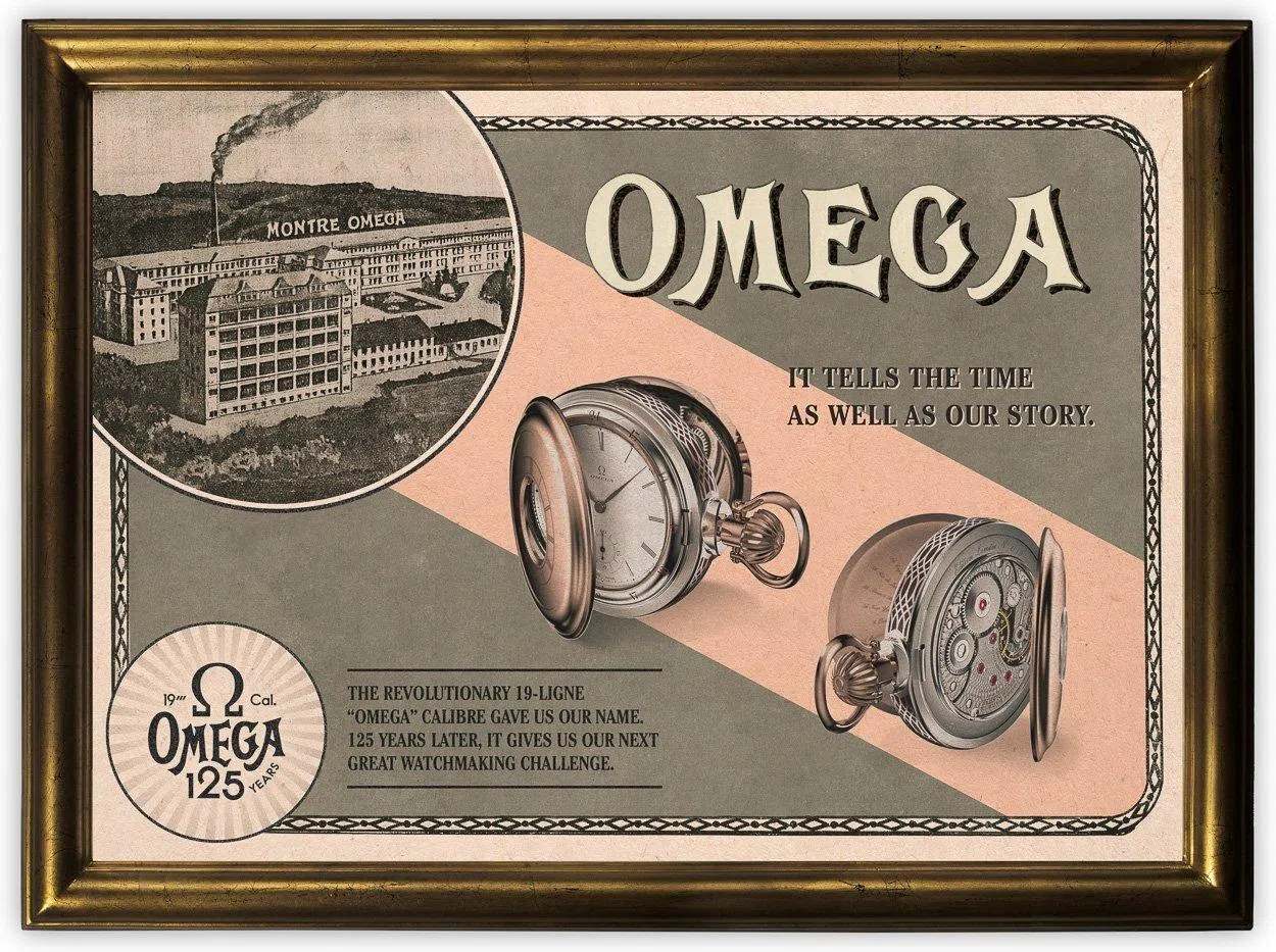 瑞士表牌欧米茄（Omega）庆祝125周年庆，推出复古怀表的广告。（Omega图片）