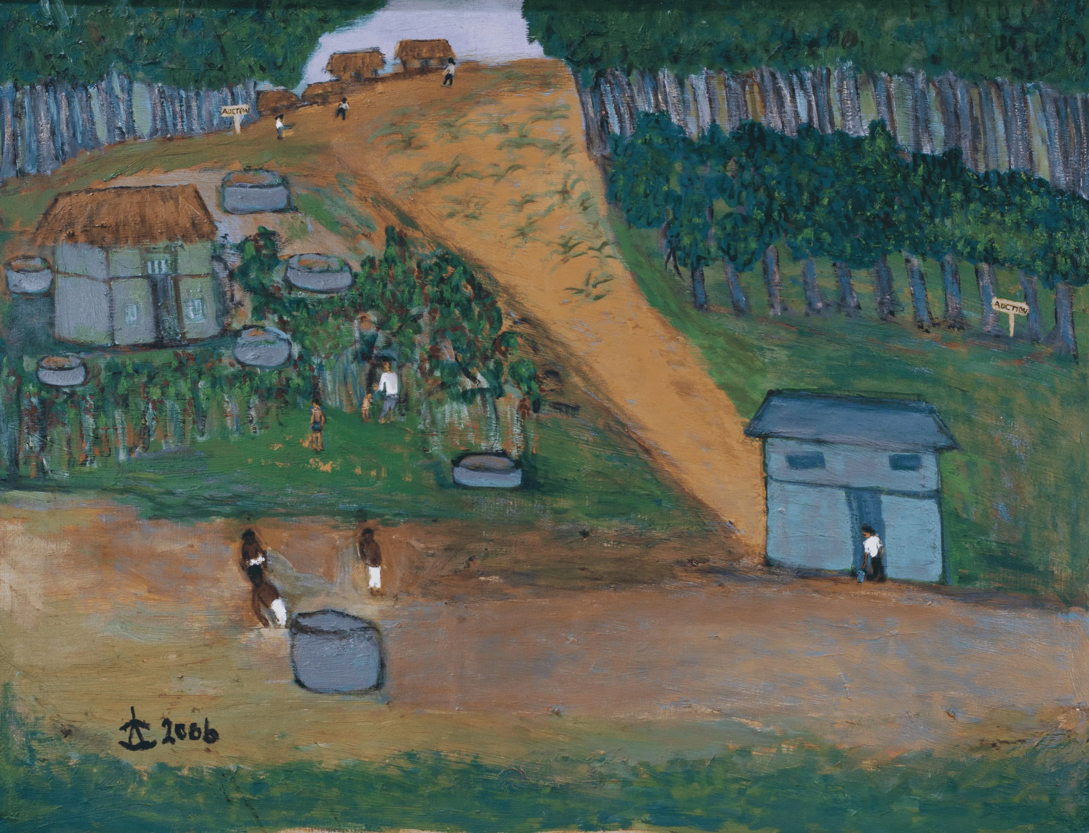 陈城梅油画《道德路》（2006）画父亲的果园。（当代美术馆提供）