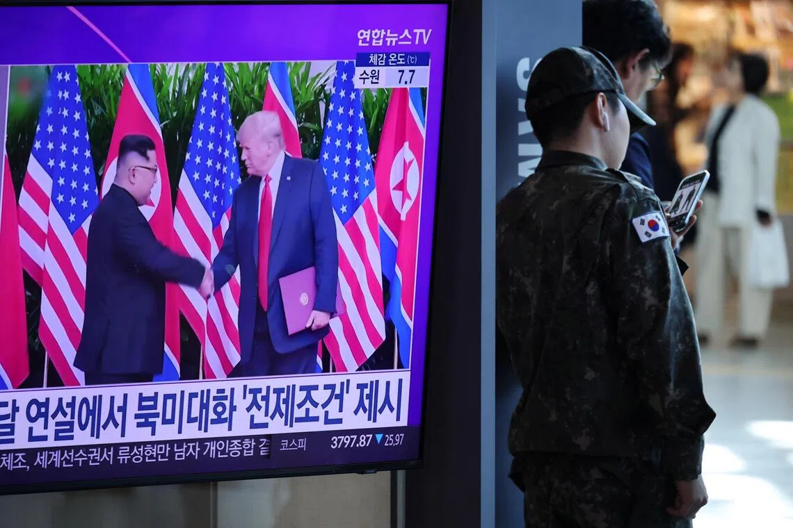 韩国电视新闻报道称，美国总统特朗普可能与朝鲜领导人金正恩举行峰会。（路透社）