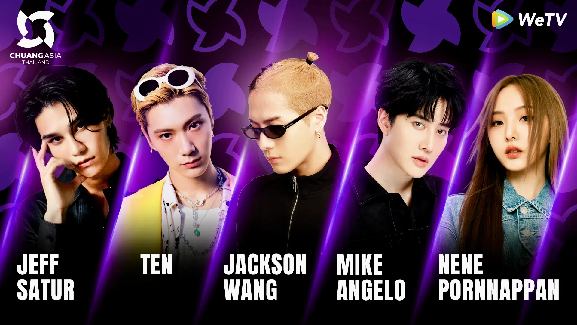 《创造营亚洲》星级导师有Jeff Satur（罗杰夫，左起）、Ten李永钦、王嘉尔、Mike Angelo（吴翊歌）和Nene郑乃馨。（互联网）