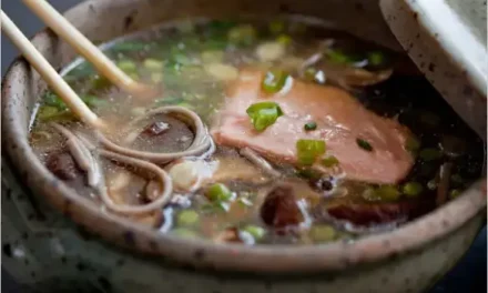 Salmon, Shiitakes, and Peas in Savory Broth, a nourishing bowl